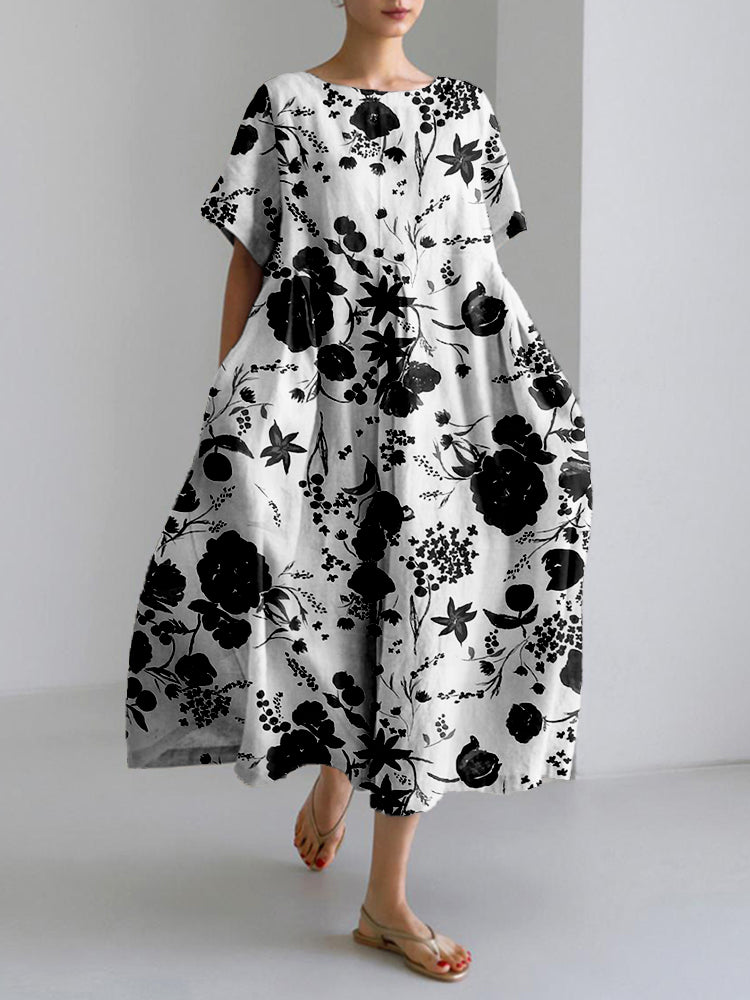 Comstylish Yin Yang Japanese Pattern Linen Blend Maxi Dress