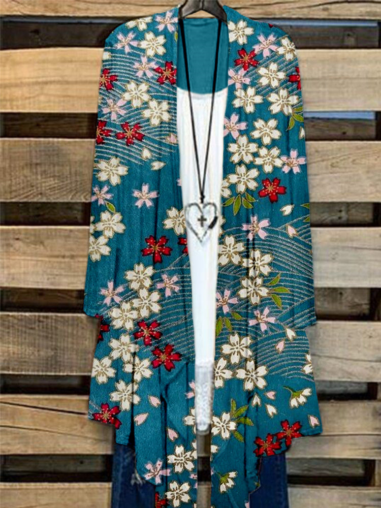 Comstylish Japanese Sakura Chiyogami Pattern Flowy Cardigan