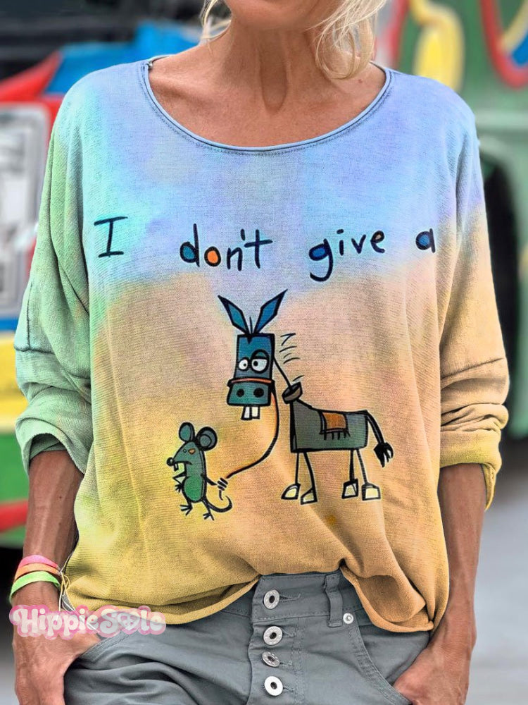 Women's Don’t Give a Funny Letter Art Print Casual Long Sleeve T-Shirt