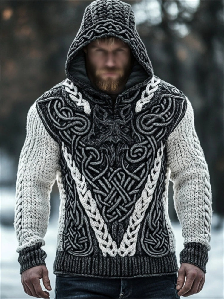 Men's Viking Wolf Inspired Celtic Chunky Hooded Sweater artswardrobe