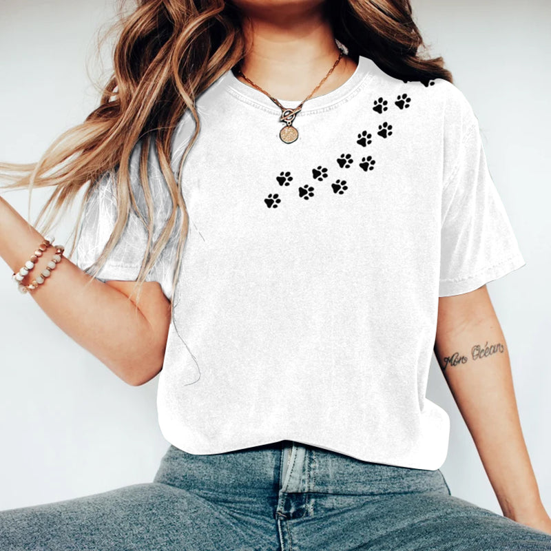 Comstylish Abstract Creative Embroidered Black Cat Art Print T-shirt