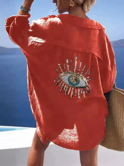 Women's Casual Devil's Eye Printed Cotton Shirt artswardrobe