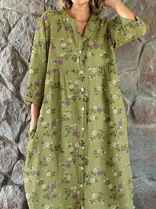 Women's Elegant Vintage Rose Floral Pattern Shirt Style Cotton and Lin