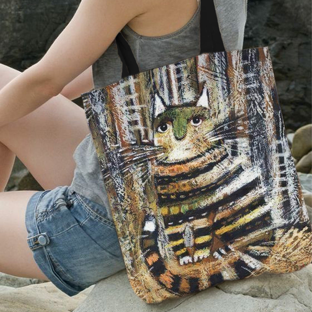 Comstylish Vintage Abstract Cat Print Women's Canvas Bag