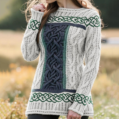 Women's Irish Celtic Knotted Contrast Jacquard Sweater artswardrobe