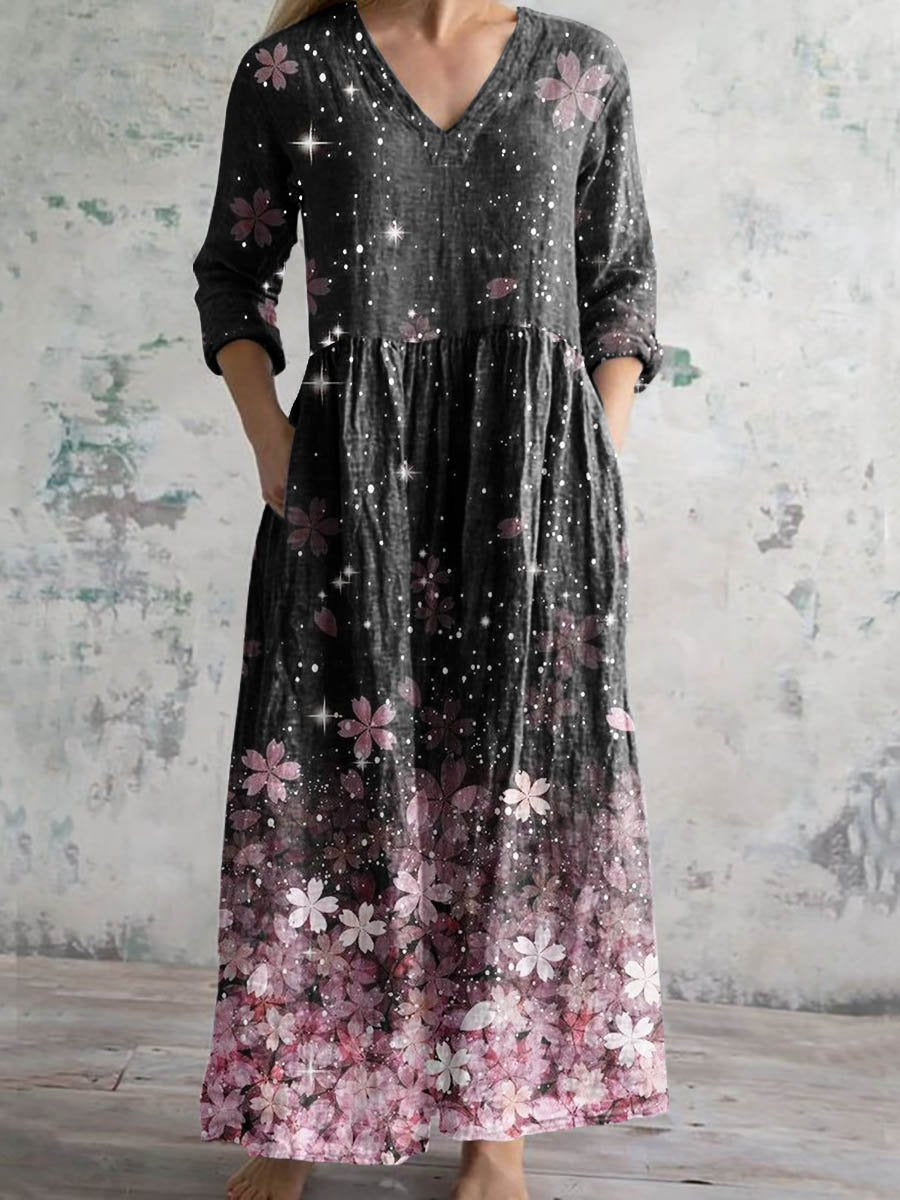 Women's Vintage Floral Print Casual Cotton Dress