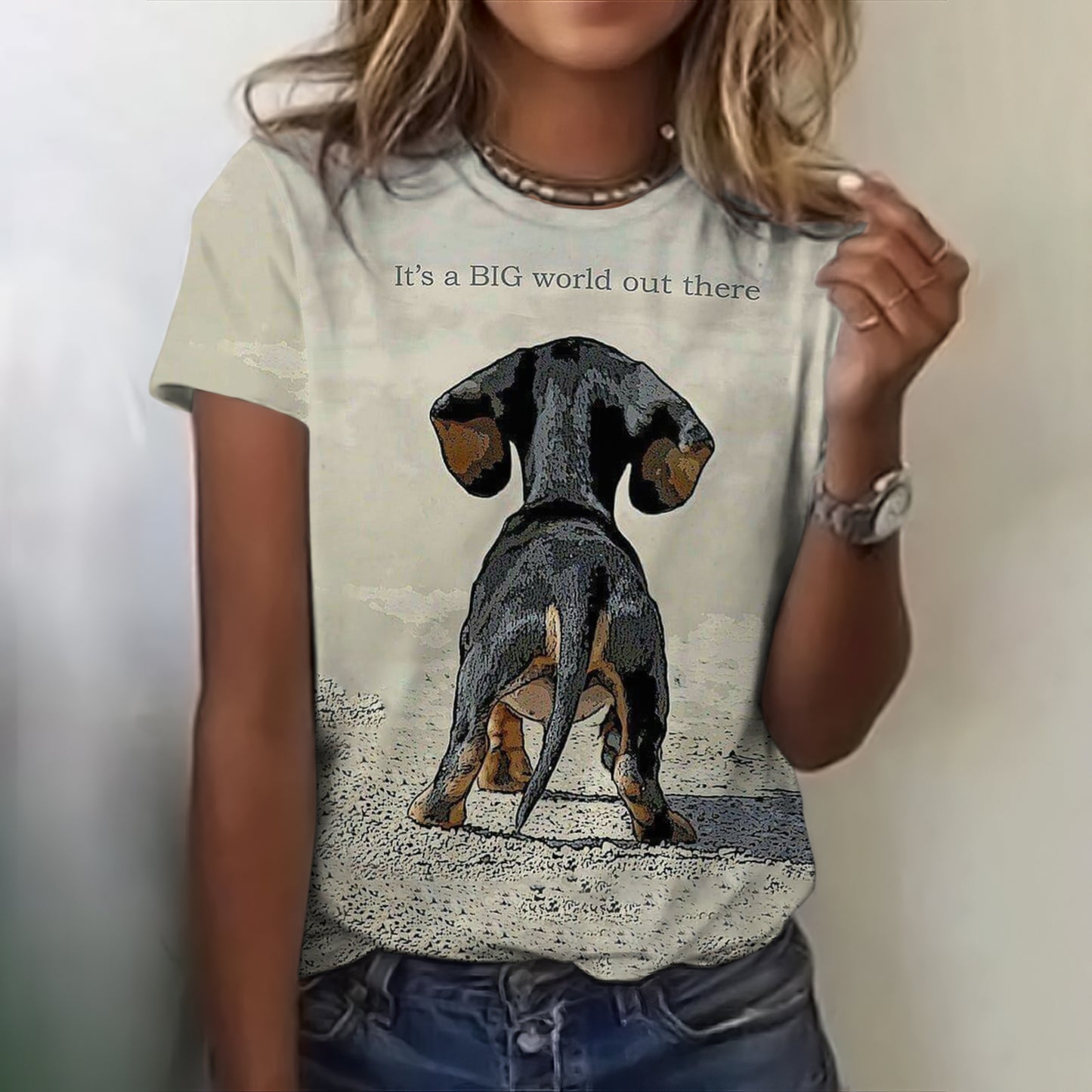 Comstylish It's A Big World Out There Dog Print T-shirt