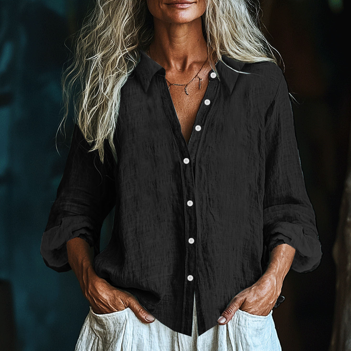 Vintage Elegant Art Linen Ruffle Shirt artswardrobe