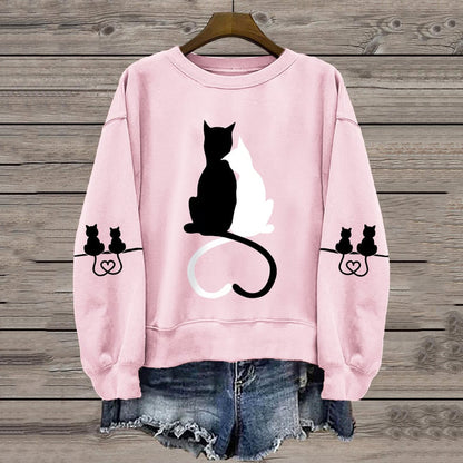 Comstylish Women's Love Cute Cat Print Casual Sweatshirt
