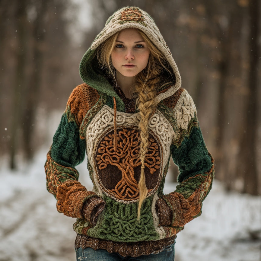 Vintage Viking Tree Of Life Celtic Art Cozy Hooded Sweater artswardrobe