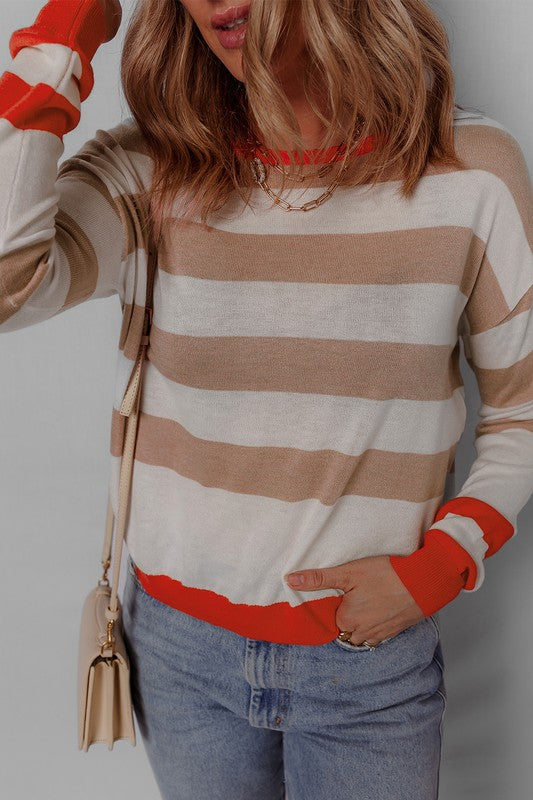 Elsa® | Striped women's sweater with a crew neck and dropped shoulders