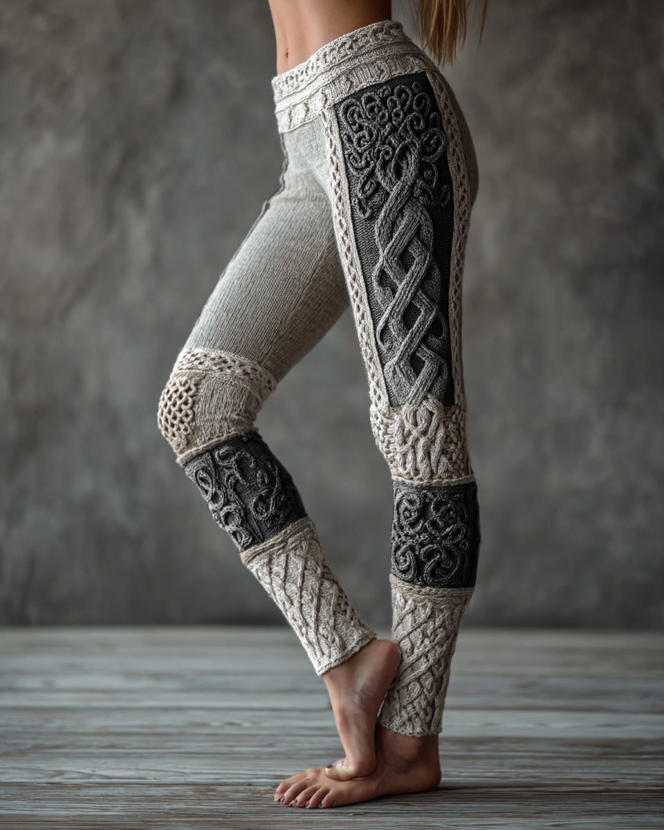 Vintage Tree Of Life  Celtic Knit Art Cozy Leggings artswardrobe