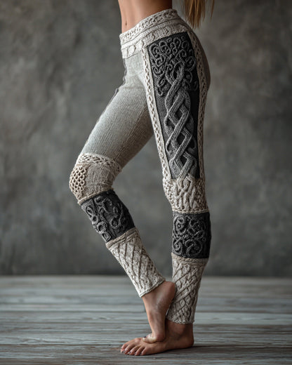 Vintage Tree Of Life  Celtic Knit Art Cozy Leggings artswardrobe