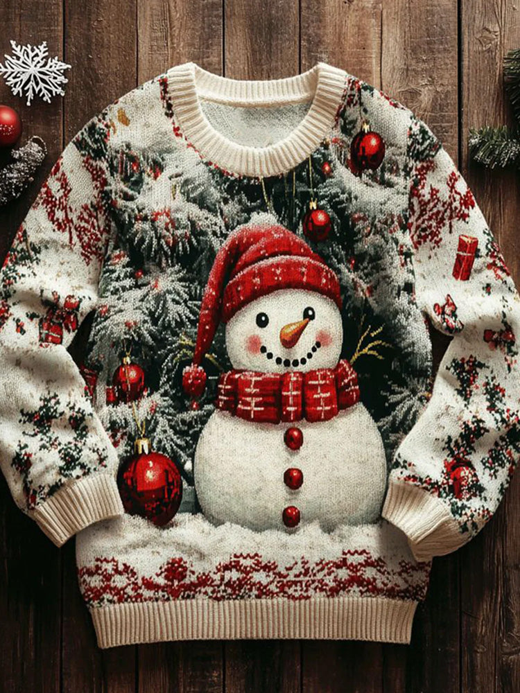 Comstylish Women's Christmas Snowman Print Art Casual Knitted Sweater
