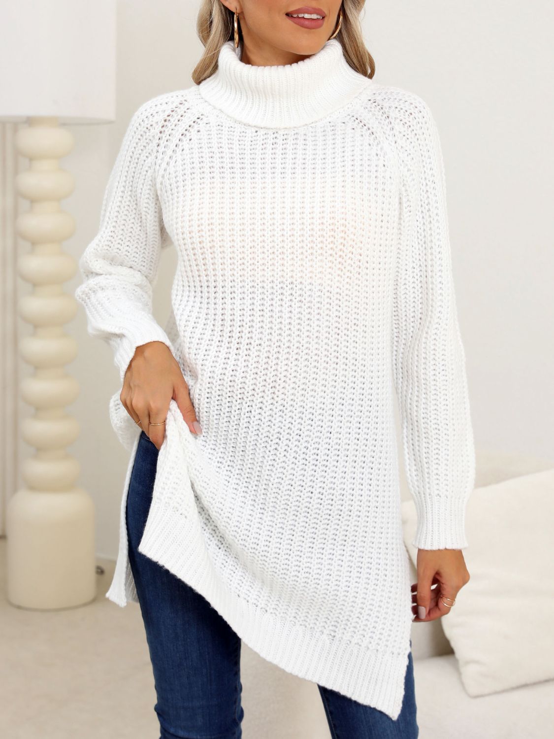 Anke® | Turtleneck sweater with slit and long sleeves