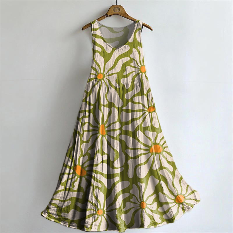 Women's Floral Embellished Pattern Art Print Round Neck Sleeveless Cot