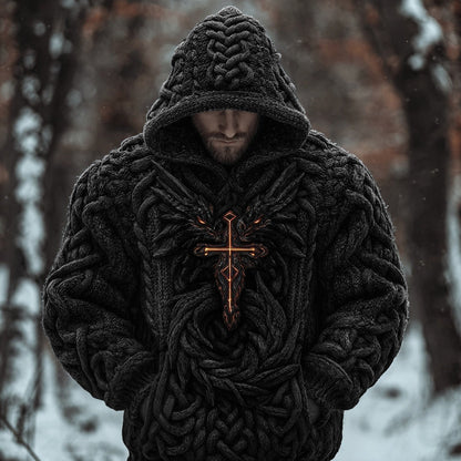 Men's Viking Celtic Dragon Chunky Hooded Sweater artswardrobe