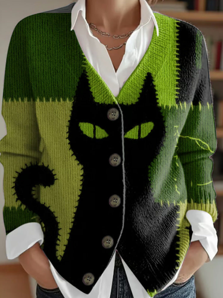 Comstylish Women's Halloween Contrasting Vintage Cardigan