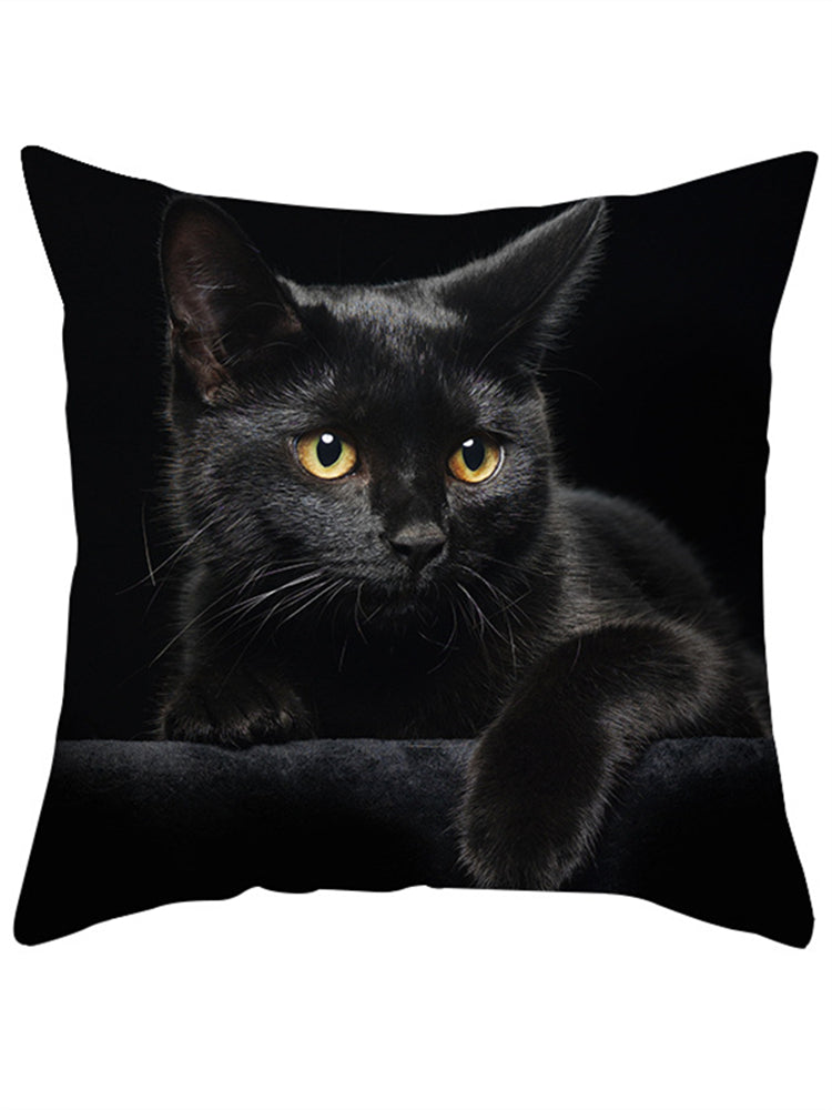 Black Cat Print Soft Suede Pillowcase elevenforest