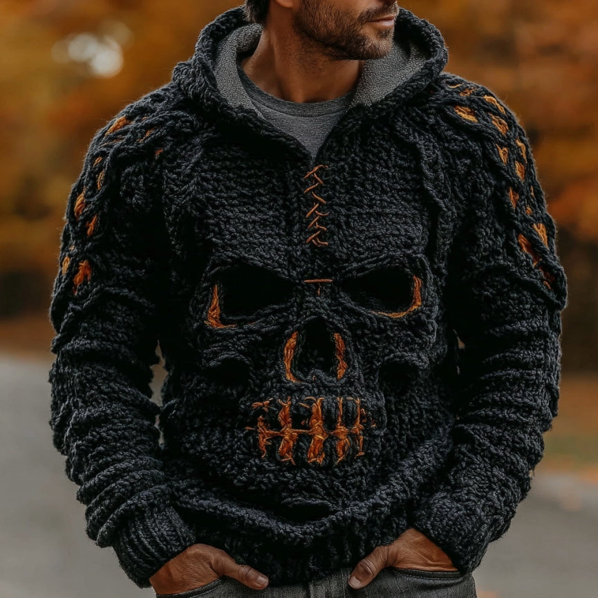 Men's Halloween Celtic Skull Art Knitted Cozy Hooded Sweater artswardrobe