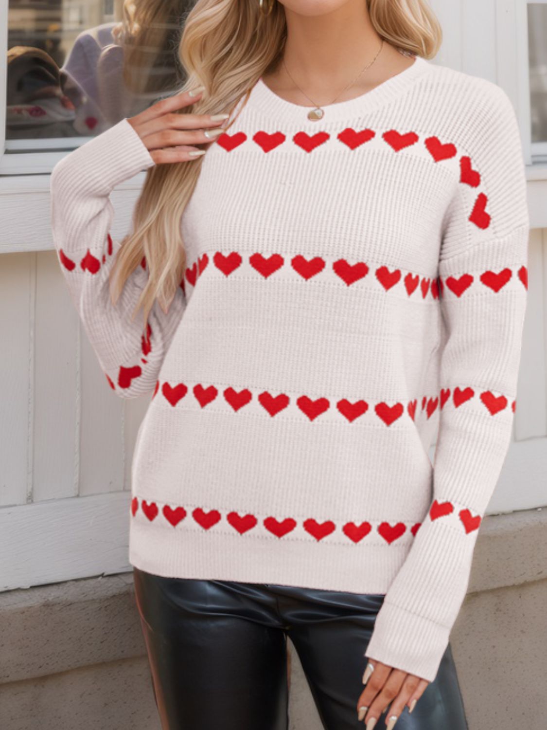 Hanna® | Heart-shaped, long-sleeved crew neck sweater