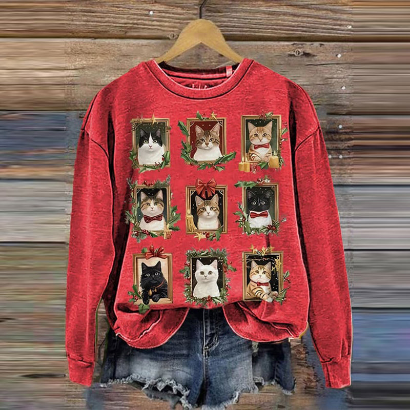 Comstylish Women's Merry Christmas Cats Printed Sweatshirt