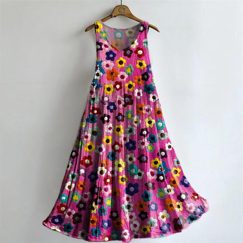 Women's Vibrant Floral Embellished Pattern Art Print Round Neck Sleeve