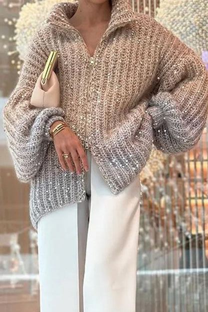 Linda® | Casual Celebrities Elegant sequin sweater with turn-down collar