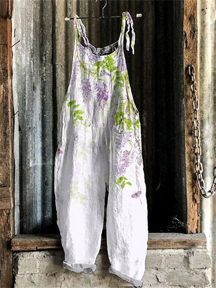 Comstylish Wisteria Print Linen Blend Jumpsuit