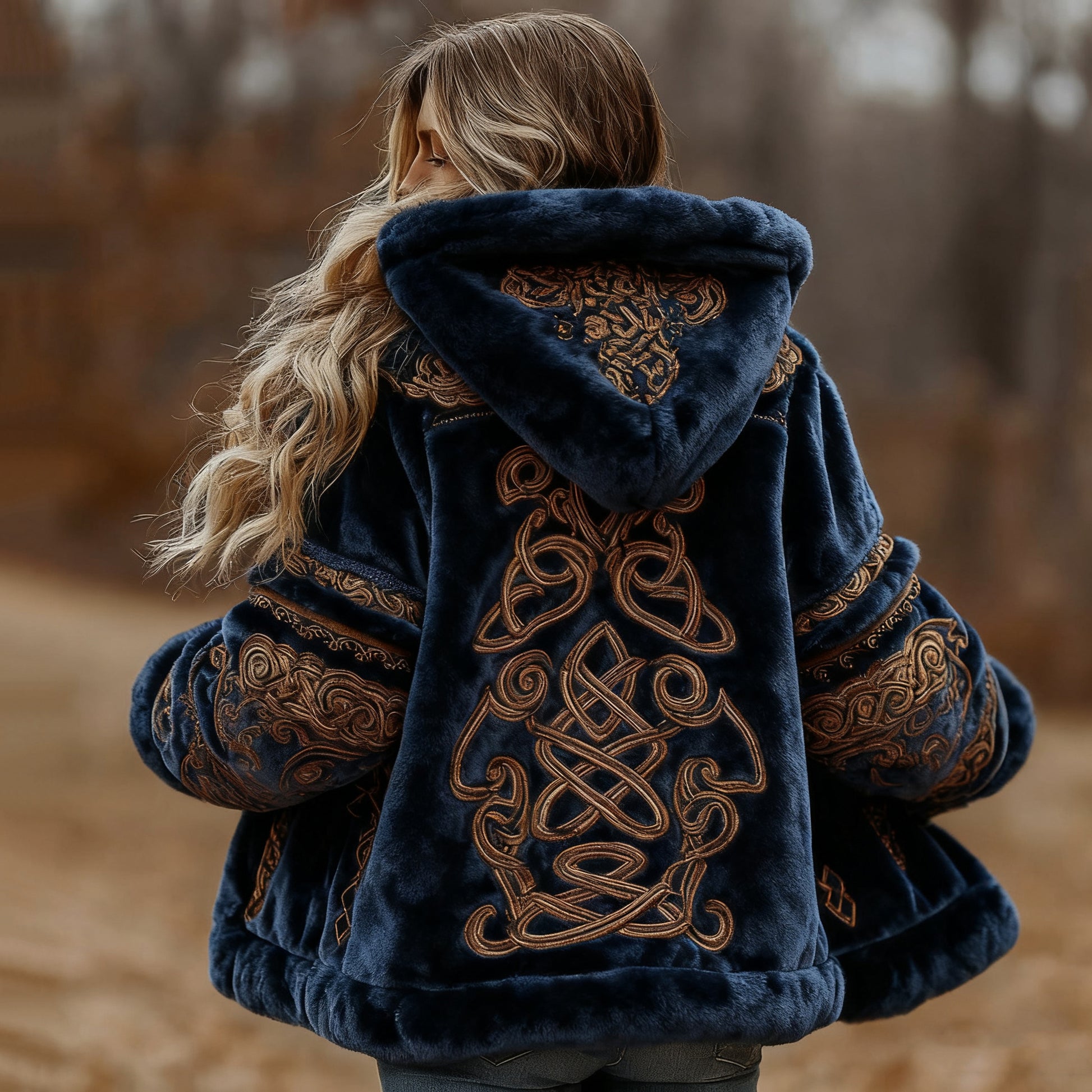 Comstylish Women's Vintage Viking Celtic Knot Style Plush Zip-up Hoodie