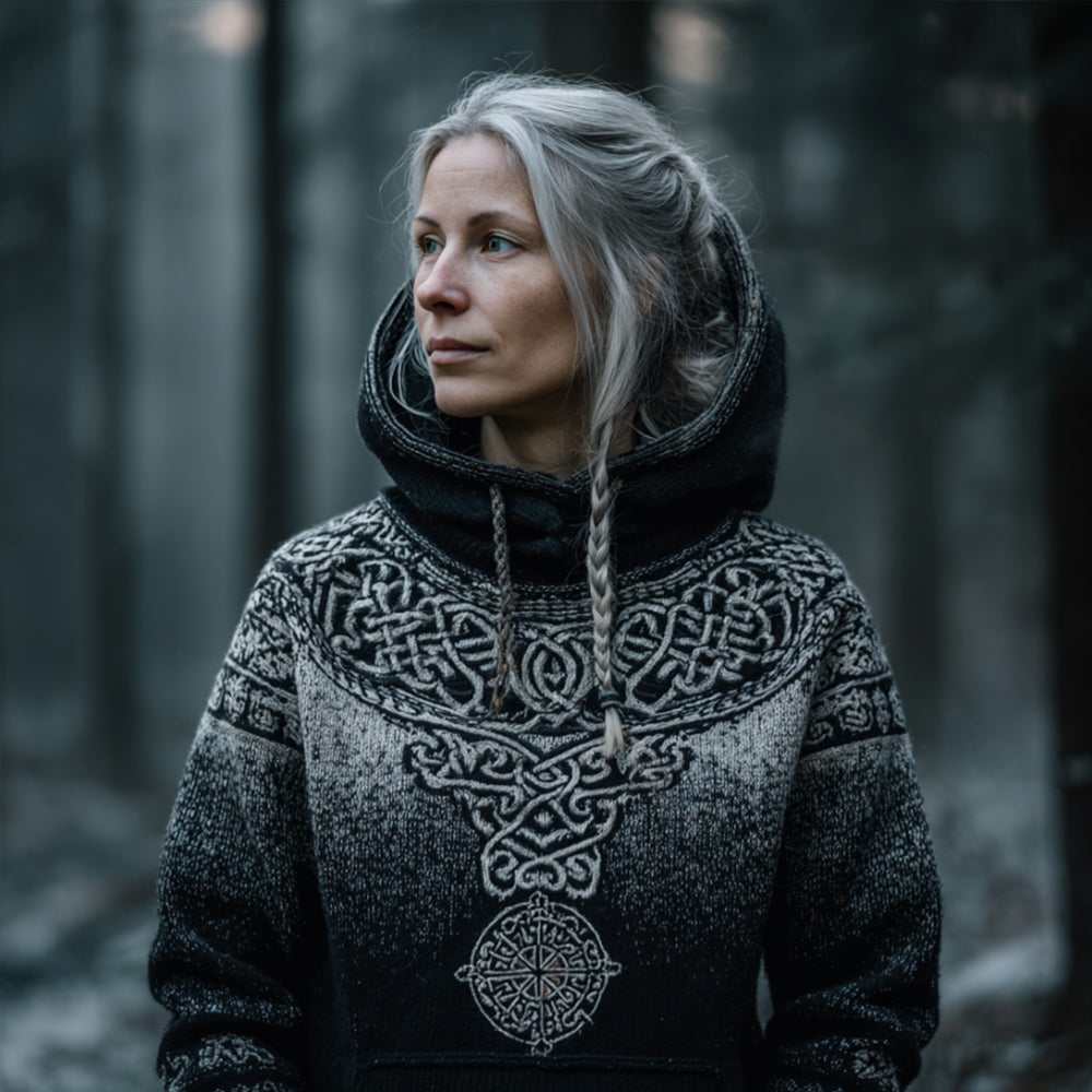 Women's Viking Style Viking Compass Gradient Hooded Sweater artswardrobe