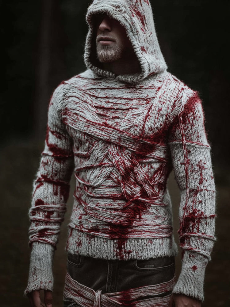 Men Halloween Human Muscle Art Blood Stain Bandage Hooded Sweater artswardrobe