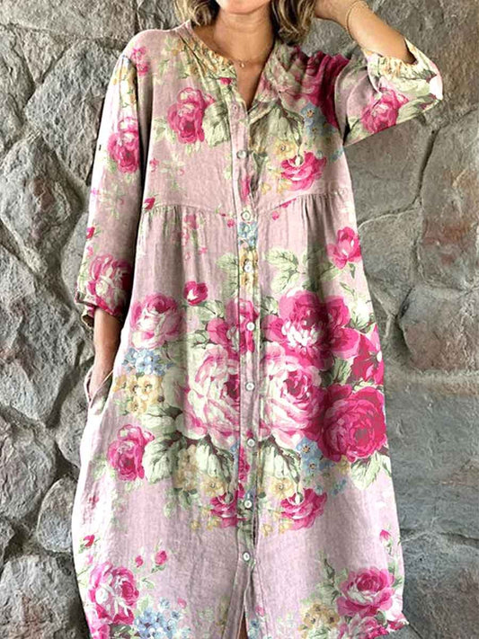 Women's Elegant Simple Rose Floral Pattern Shirt Style Cotton and Line