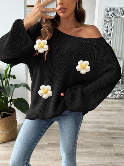 Mirjam® | Long-sleeved sweater with a floral crew neck