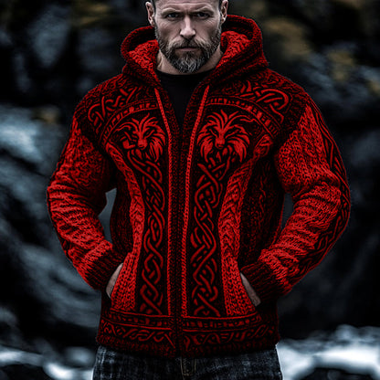Men's Viking Wolf Style Celtic Thick Zip Hooded Sweater artswardrobe