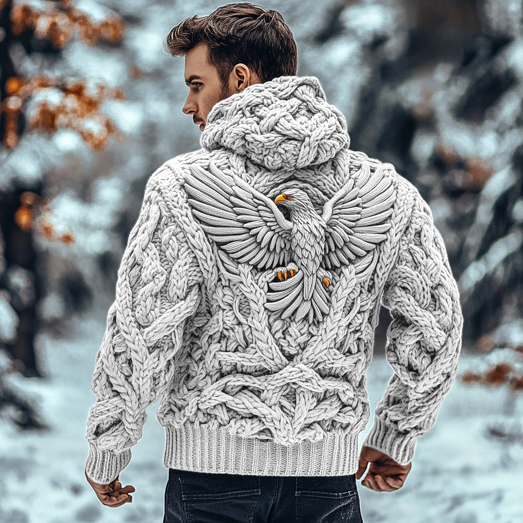 Men's Viking Tribal Eagle Celtic Chunky Knit Hooded Sweater artswardrobe