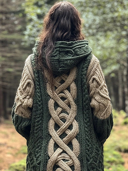 Women's Celtic Knot Chunky Knit Hooded Cardigan artswardrobe