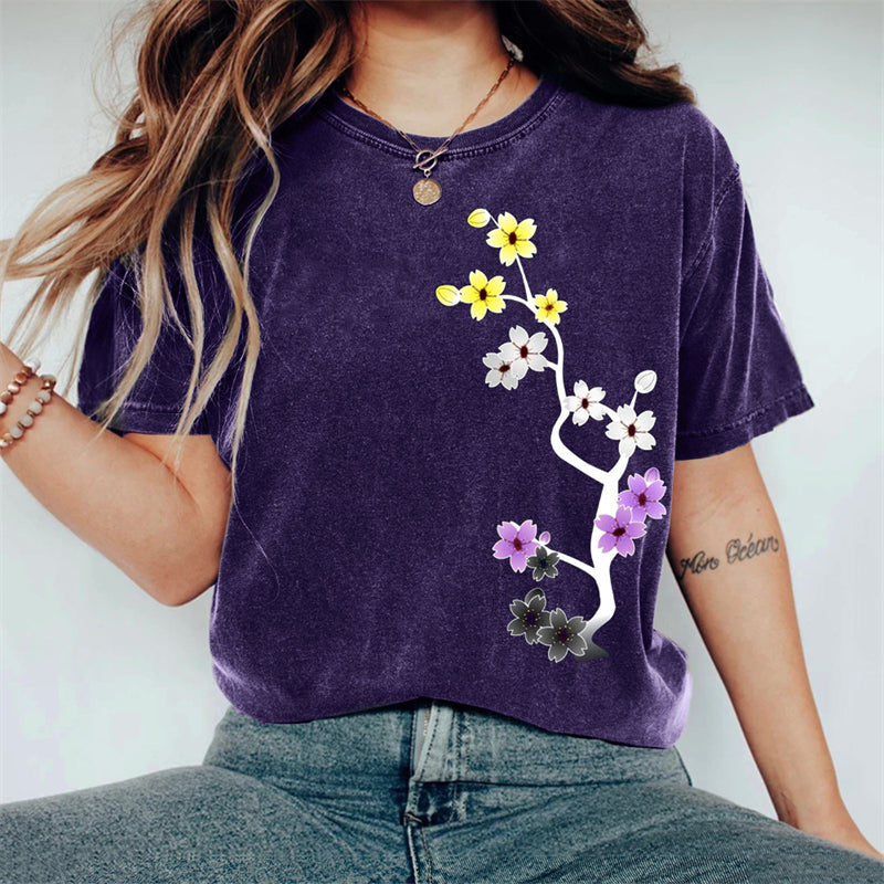 Comstylish Non-binary Inspired Cherry Blossom Vintage Washed T Shirt