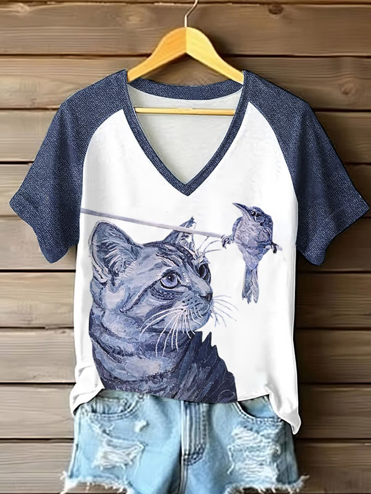 Women's Retro Animal Cat Print Short Sleeve T-shirt elevenforest