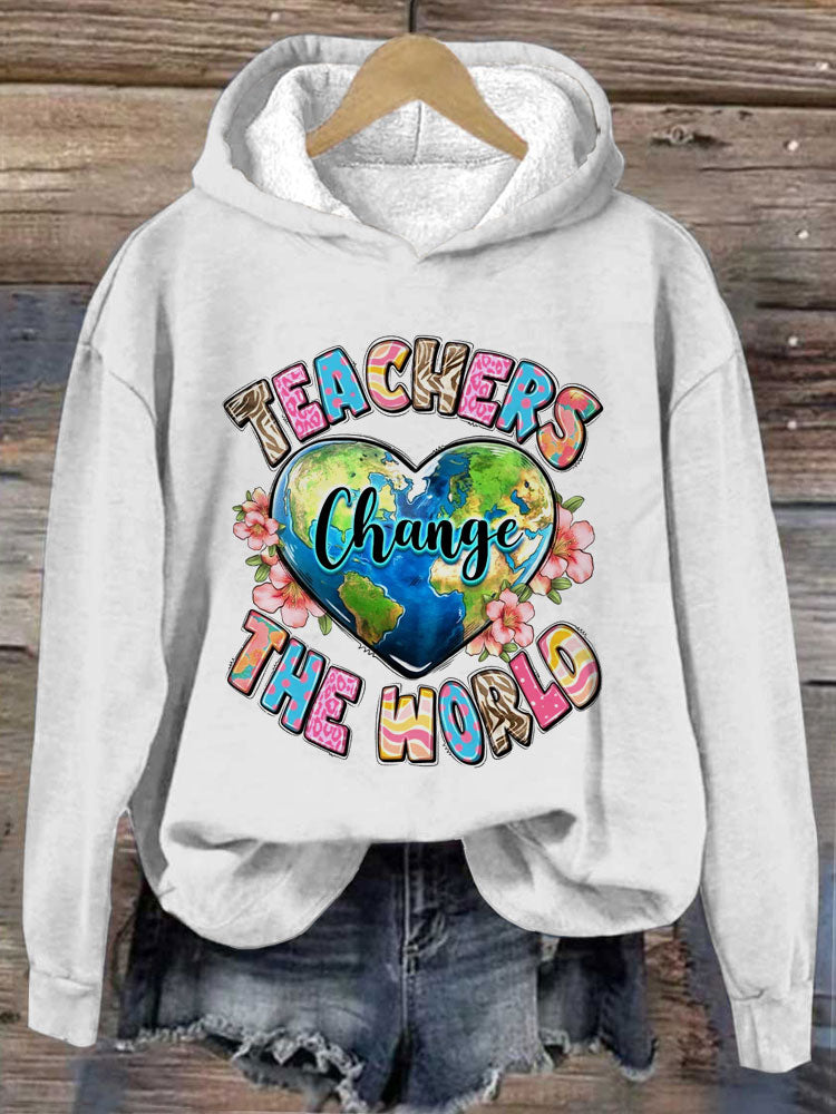 Comstylish Women's Casual Teachers Change The World Print Hoodie