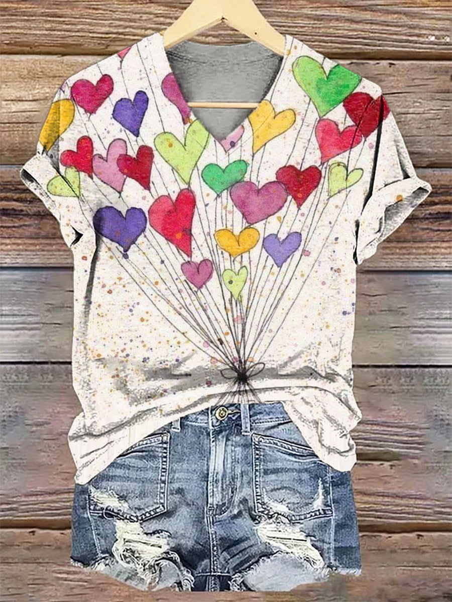 Women's Art Painting Hippie Print V-Neck T-Shirt