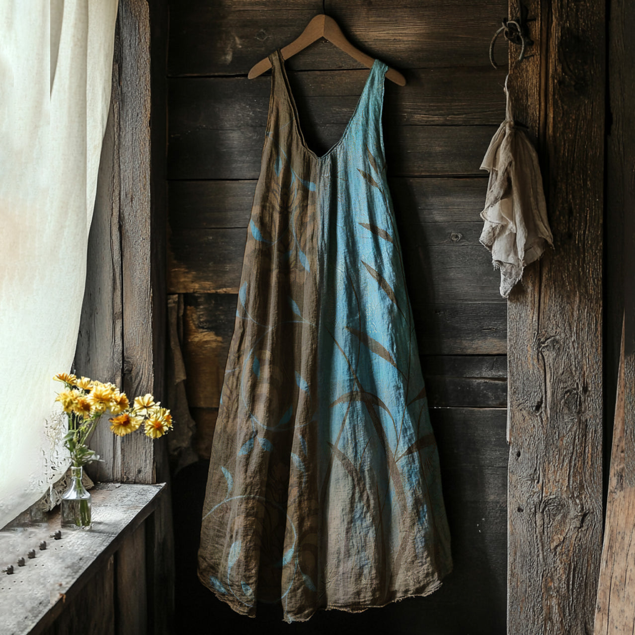 Comstylish Vintage Floral Art Linen Tank Dress