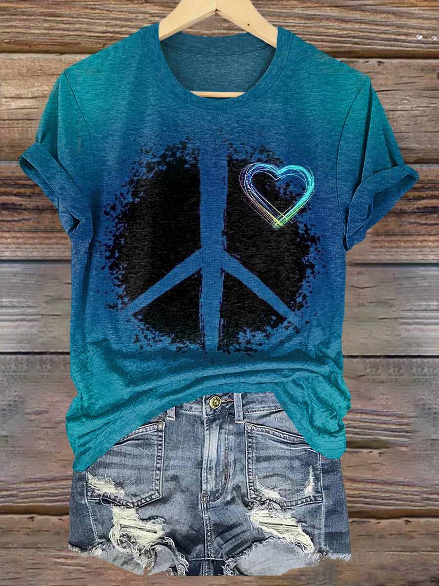 Hippie Art Print Crew Neck T-shirt
