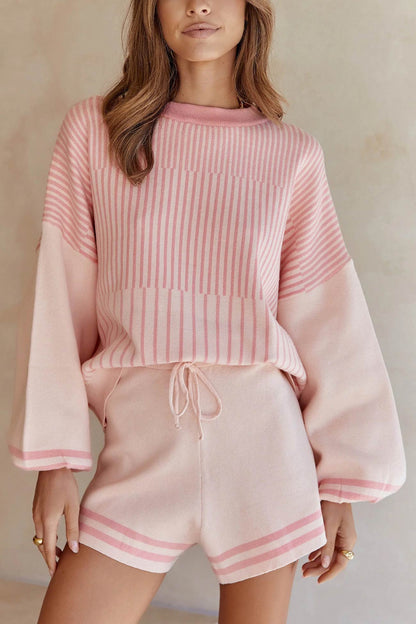 Silvia® | Striped sweater knit shorts set