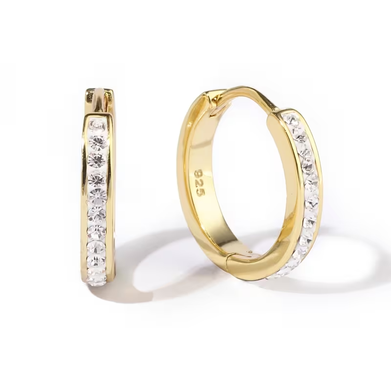 Golden Inlaid Zirconia Hoop Earrings
