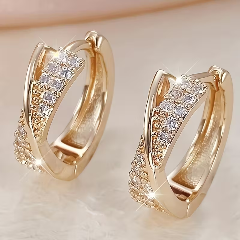 Gold Cross Zirconia Hoop Earrings